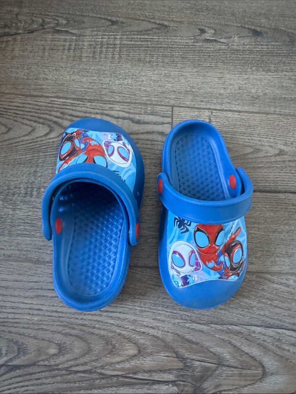 Blue Kids Slip-On Clogs with Spider Graphic